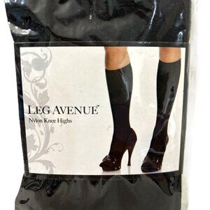 * Leg Avenue #5572 Black Nylon Knee Highs  NWT NOS